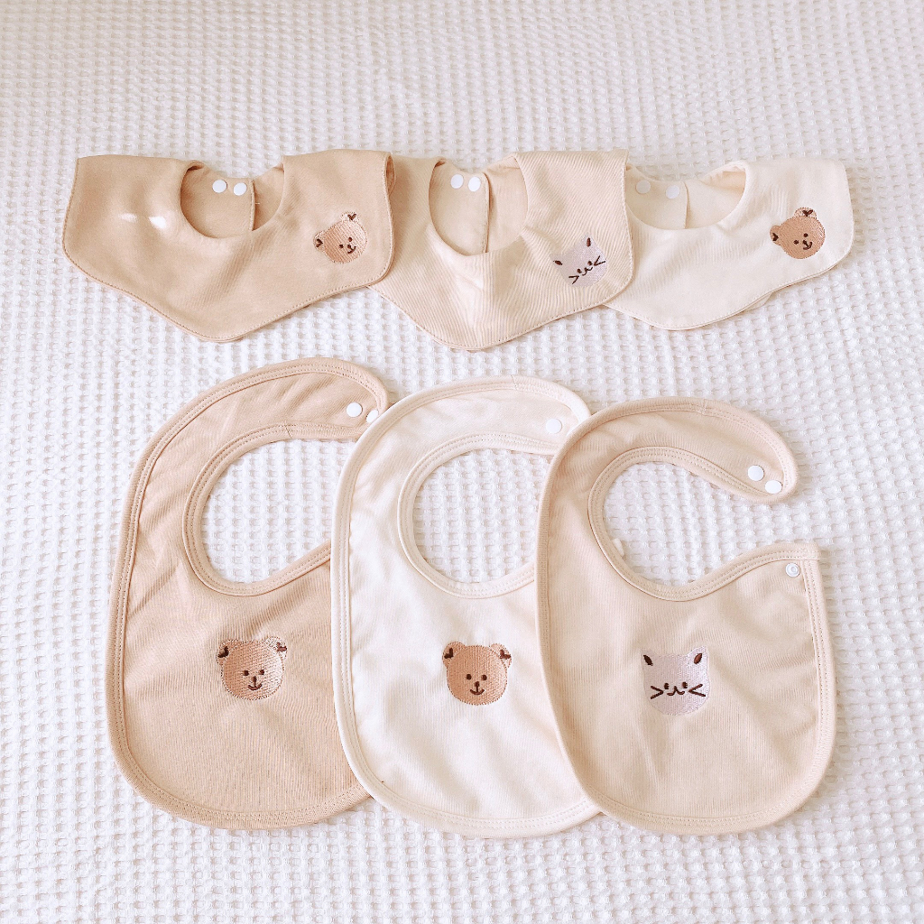 YẾM CỔ TRÒN / VUÔNG 2 lớp cotton organic Monona  thêu hình, chất liệu cao cấp cho bé từ sơ sinh