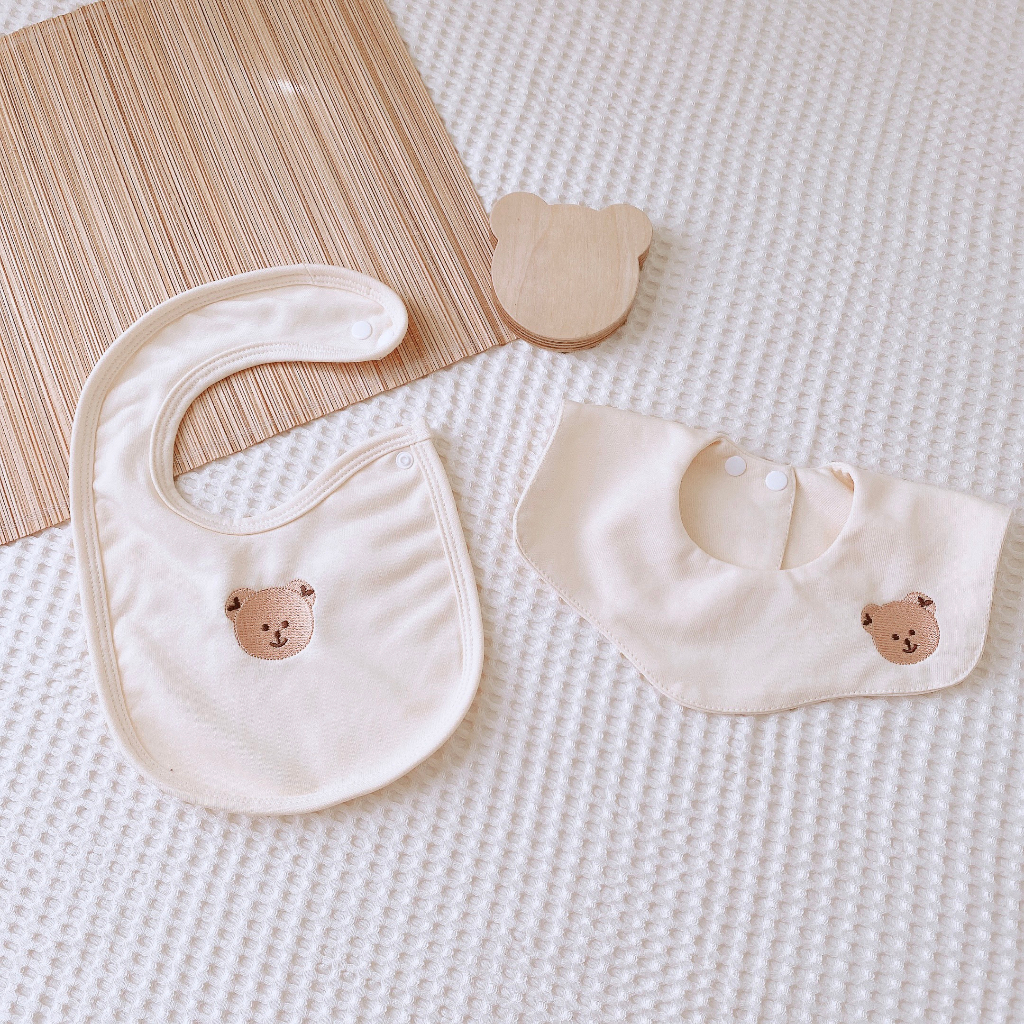 YẾM CỔ TRÒN / VUÔNG 2 lớp cotton organic Monona  thêu hình, chất liệu cao cấp cho bé từ sơ sinh