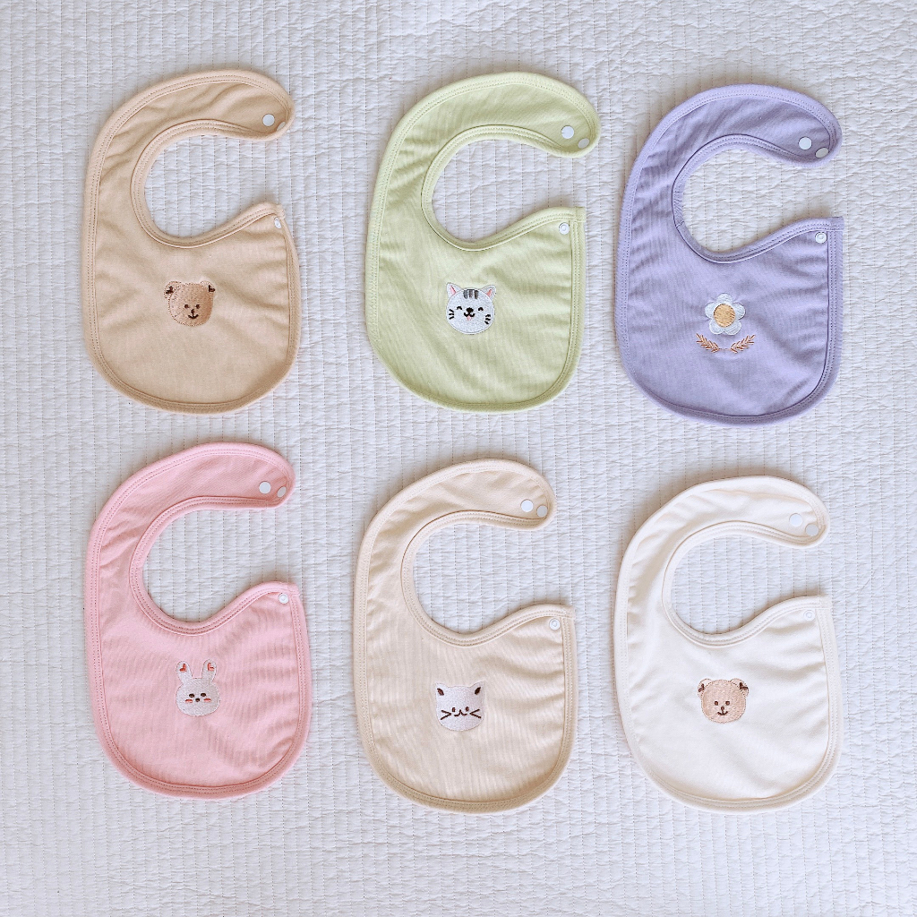 YẾM CỔ TRÒN / VUÔNG 2 lớp cotton organic Monona  thêu hình, chất liệu cao cấp cho bé từ sơ sinh