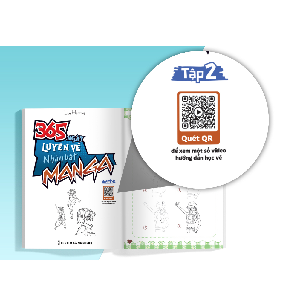 365 Ngày Luyện Vẽ 100 Nhân Vật Hoạt Hình Manga 204 Trang- Tập 2 Có Mã QR Hướng Dẫn Tập Vẽ