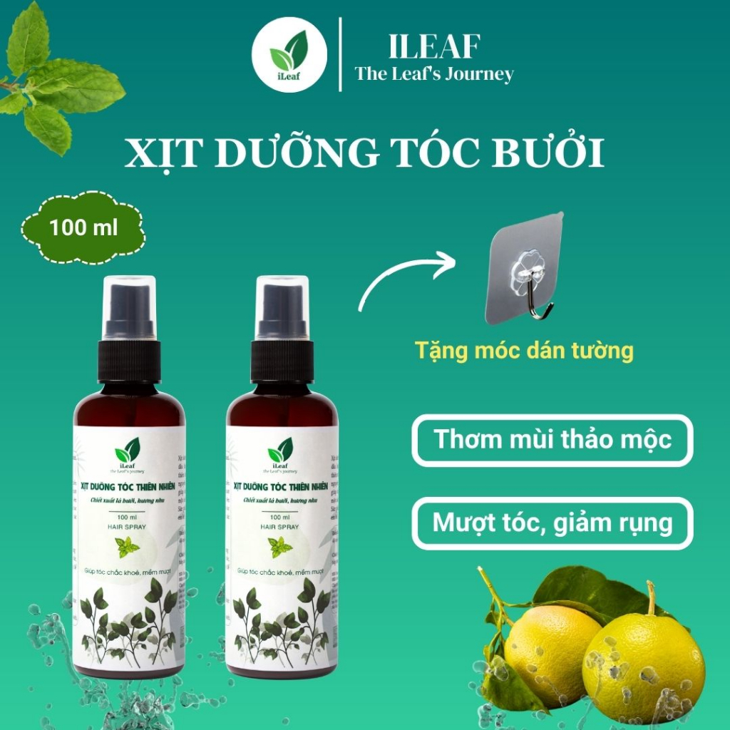 Xịt dưỡng tóc thiên nhiên chiết xuất lá bưởi ILEAF 100ml giúp tóc trông dày hơn, bổ sung dưỡng chất cho tóc