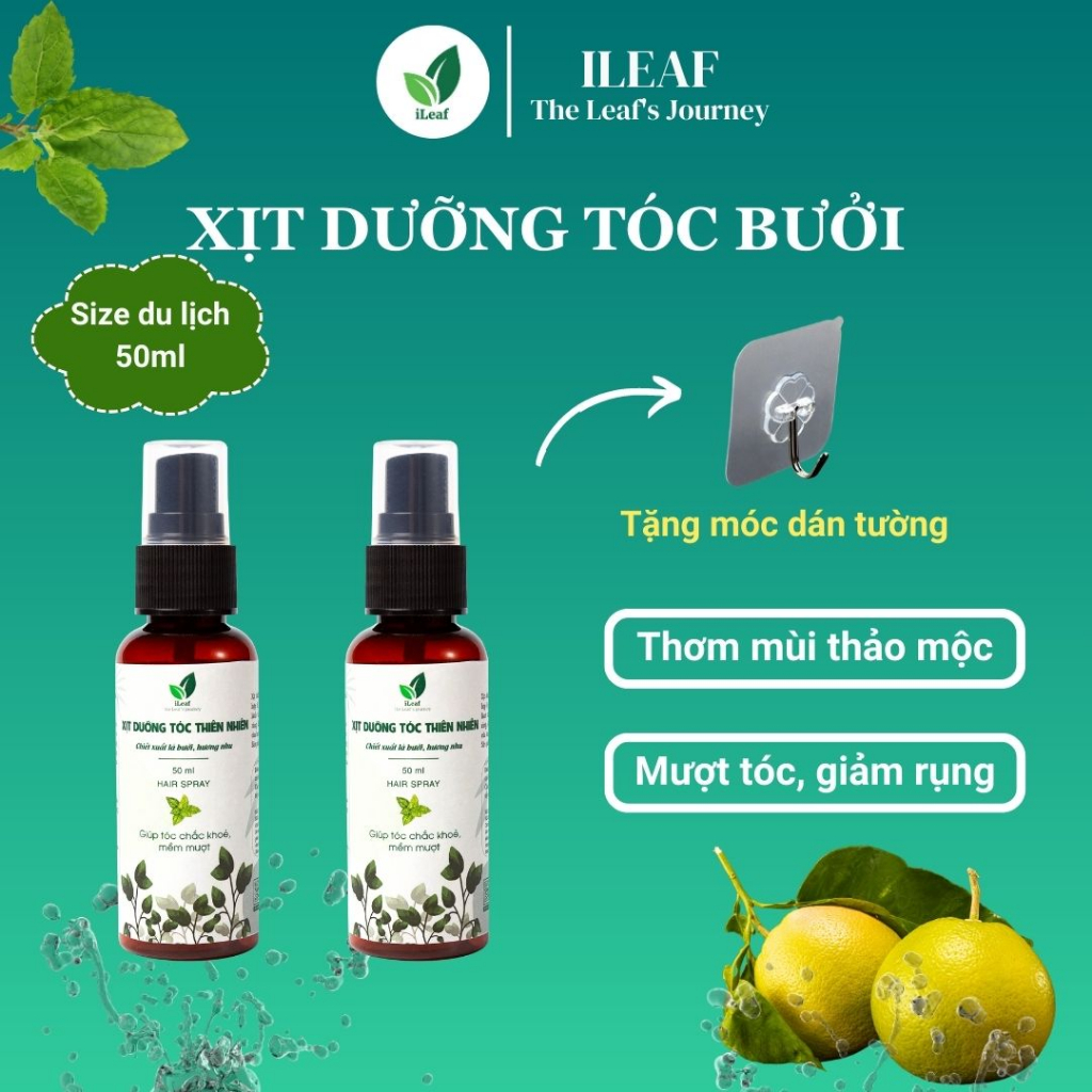 Xịt dưỡng tóc thiên nhiên chiết xuất lá bưởi ILEAF 50ml cung cấp dưỡng chất cải thiện tóc xơ, giúp ngăn ngừa rụng tóc