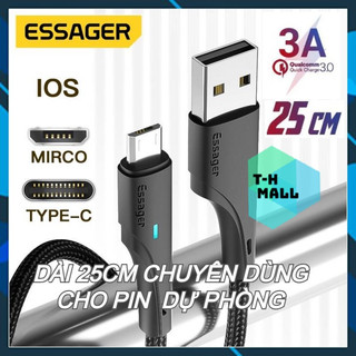 [0.25m] Cáp sạc nhanh type C loại ngắn 0.25m 25cm hỗ trợ QC3.0 chuyên dùng cho sạc dự phòng điện thoại