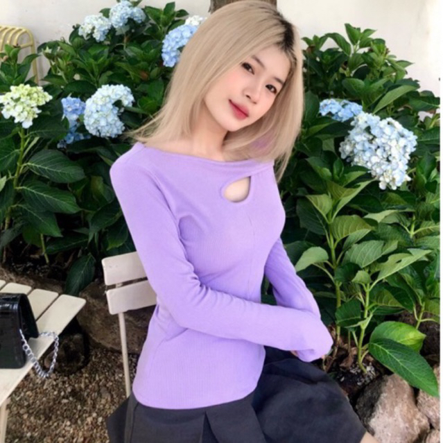 BlackFriday49 Áo thun tăm tay dài cut out độc đáo tông pastel ôm vừa vặn, sang trọng, quyến rũ, hàng thiết kế