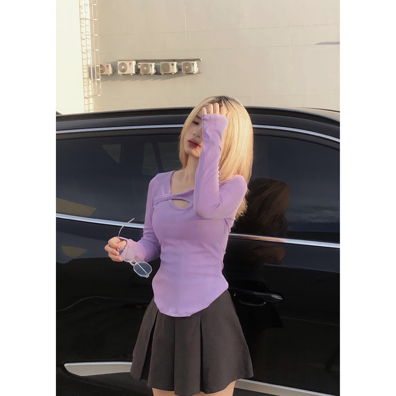 BlackFriday49 Áo thun tăm tay dài cut out độc đáo tông pastel ôm vừa vặn, sang trọng, quyến rũ, hàng thiết kế