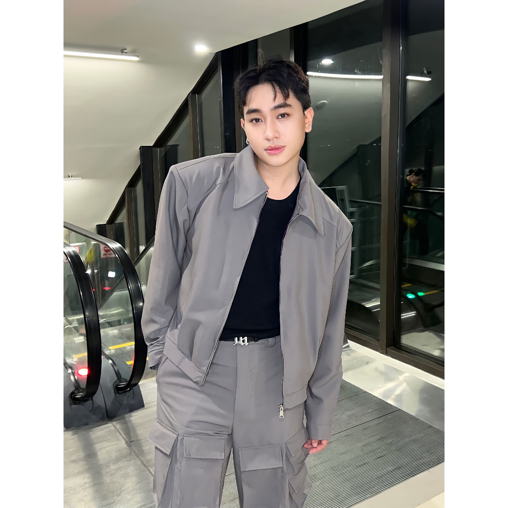 Áo khoác kaki mềm màu xám độn vai Dark Gray