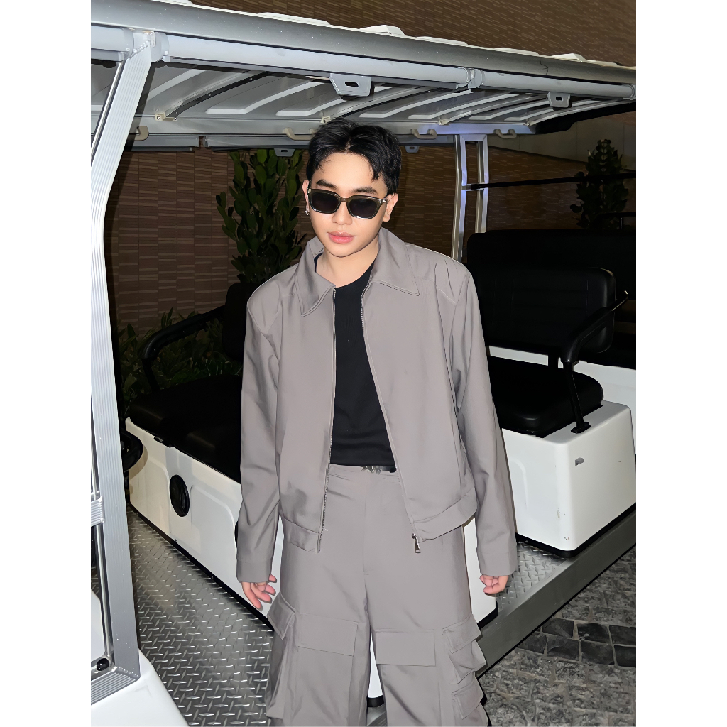 Áo khoác kaki mềm màu xám độn vai Dark Gray