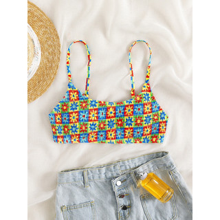 Áo top bikini caro hoa nhiều màu siêu dễ thương