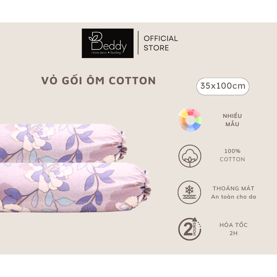 Vỏ gối ôm Cotton 35x100cm (01 cái)