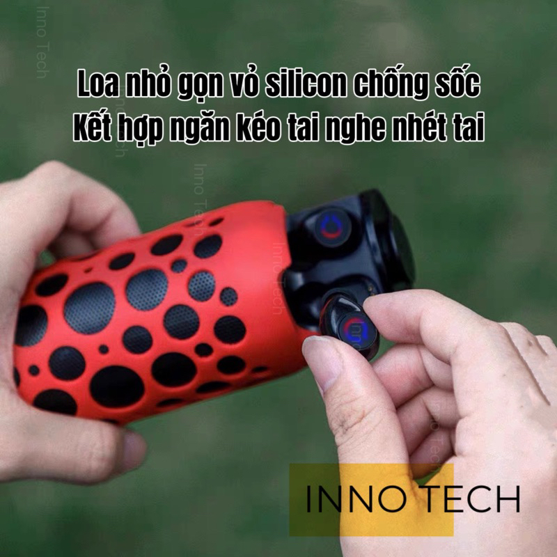 Loa âm thanh vòm 360 kết hợp tai nghe bluetooth 2in1 không dây phát nhạc liên tục 6 giờ, âm thanh vòm có chiếu đèn m