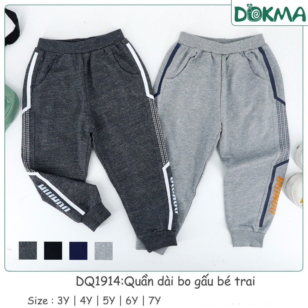 DOKMA- Quần dài cotton bo gấu cho bé trai