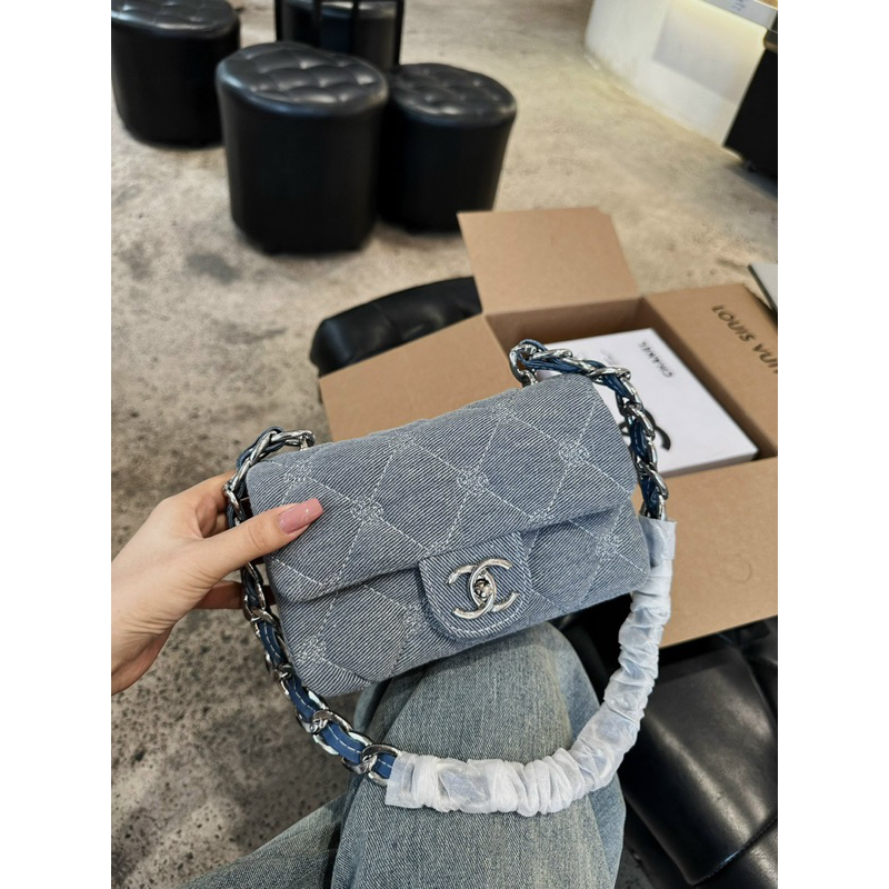 Túi kẹp nách classic xích to xanh jean màu mới siêu đẹp 22cm