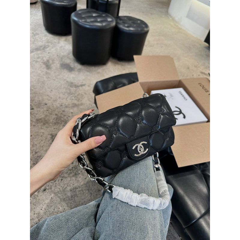 Túi kẹp nách classic xích to xanh jean màu mới siêu đẹp 22cm