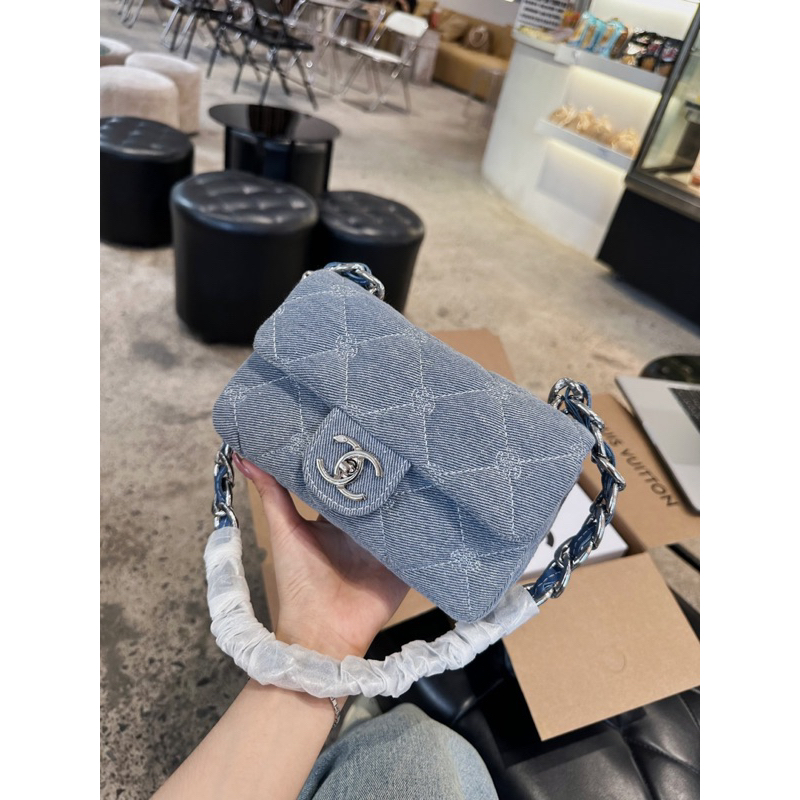 Túi kẹp nách classic xích to xanh jean màu mới siêu đẹp 22cm