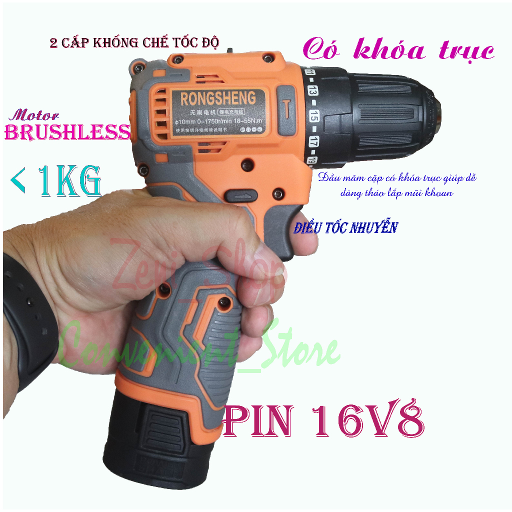 Máy khoan Pin_bắn vít nội địa Trung Quốc_đầu kẹp 10mm_RONGSHENG