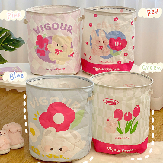Sọt Vải gấu thỏ tulip Giỏ Vải Canvas Đa Năng Đựng Đồ Quần Áo Đồ Chơi Chống Thấm Nước