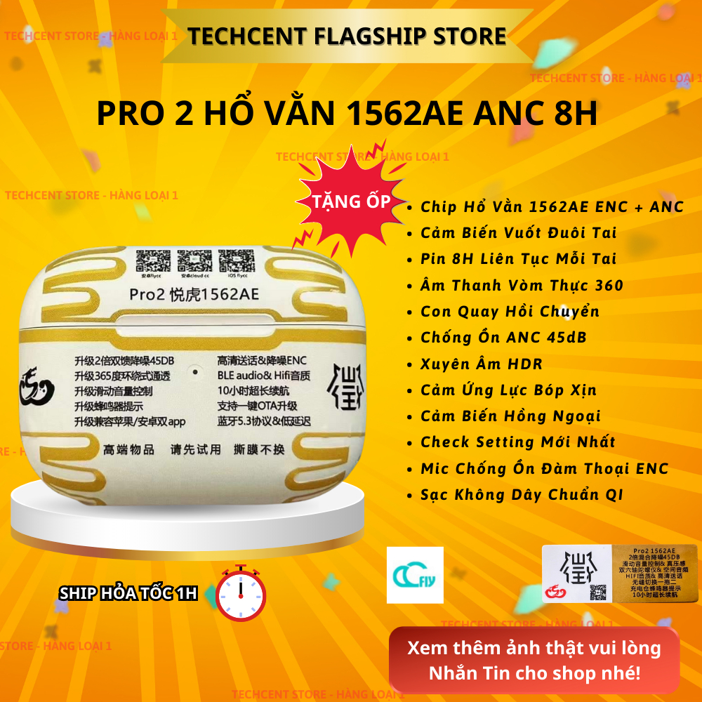 Tai Nghe Pro Gen2 Hổ Vằn 1562AE Chống Ồn ANC 45dB - Xuyên Âm HD - Tăng Giảm Âm Lượng - Âm Thanh Dock - Tính Năng Đầy Đủ
