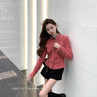Áo khoác dạ tweed cao cấp dáng ôm hồng baby