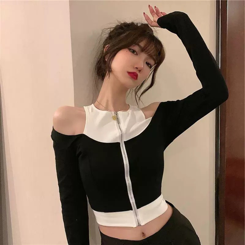 ÁO KIỂU PHỐI GÂN HAI MÀU CÓ KHOÁ CH49