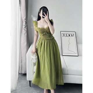 Đầm vay nhún tay cánh tiên dáng dài maxi đi biển 3 màu chất lụa mát