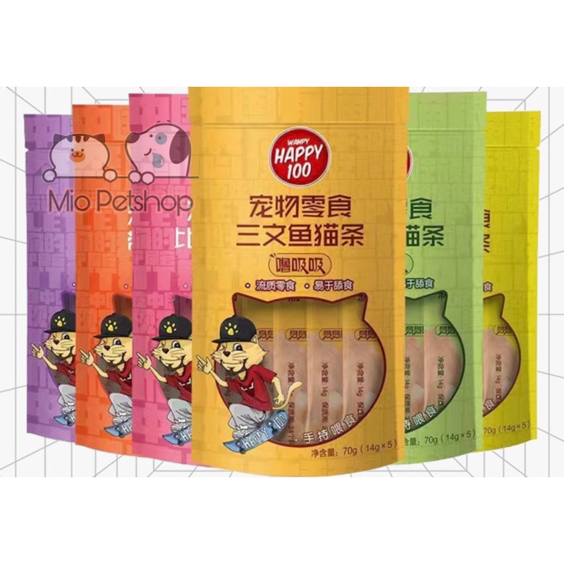 Súp thưởng dinh dưỡng Wanpy Happy 100 cho mèo (14g/ 5 thanh/ gói)