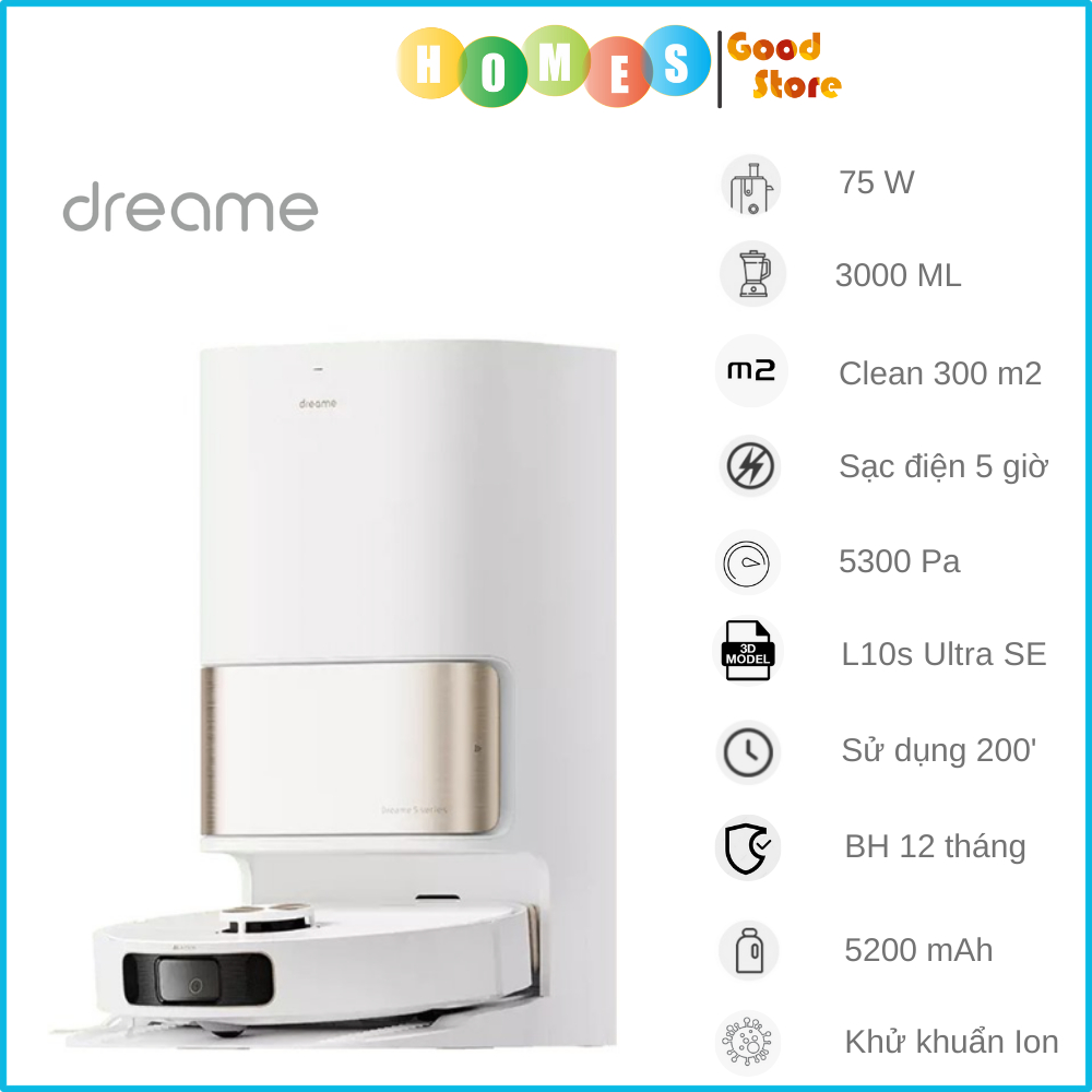 Robot Hút Bụi Lau Nhà Dreame L10s Ultra SE Pro - Tự Giặt Giẻ Lau, Sấy Khô, Đổ Rác Tự Động Tích Hợp Modul Bơm
