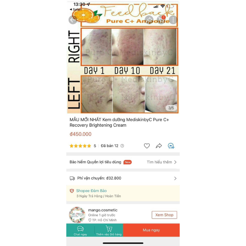 KEM VÀ SERUM PURE C MEDISKINBYC HÀN DƯỠNG TRẮNG SÁNG MỊN DA