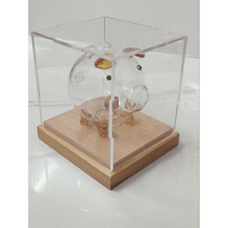 (KHÔNG KÈM HEO)Hộp trưng bày để đựng heo mini đế gỗ chống bụi