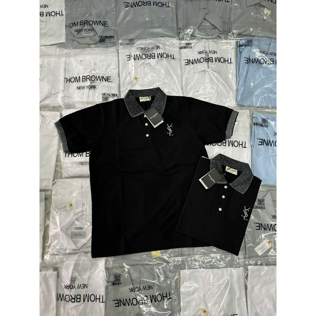 Áo PoLo YSL Cổ Dệt Nhũ Kim Tuyến  Vải Cotton 100%