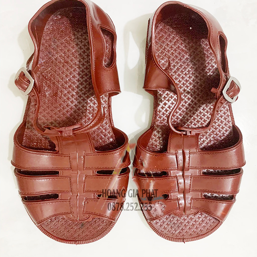 Dép rọ nam nhựa PVC đỏ nâu HOANGGIAPHAT dùng đi mưa, đi rừng