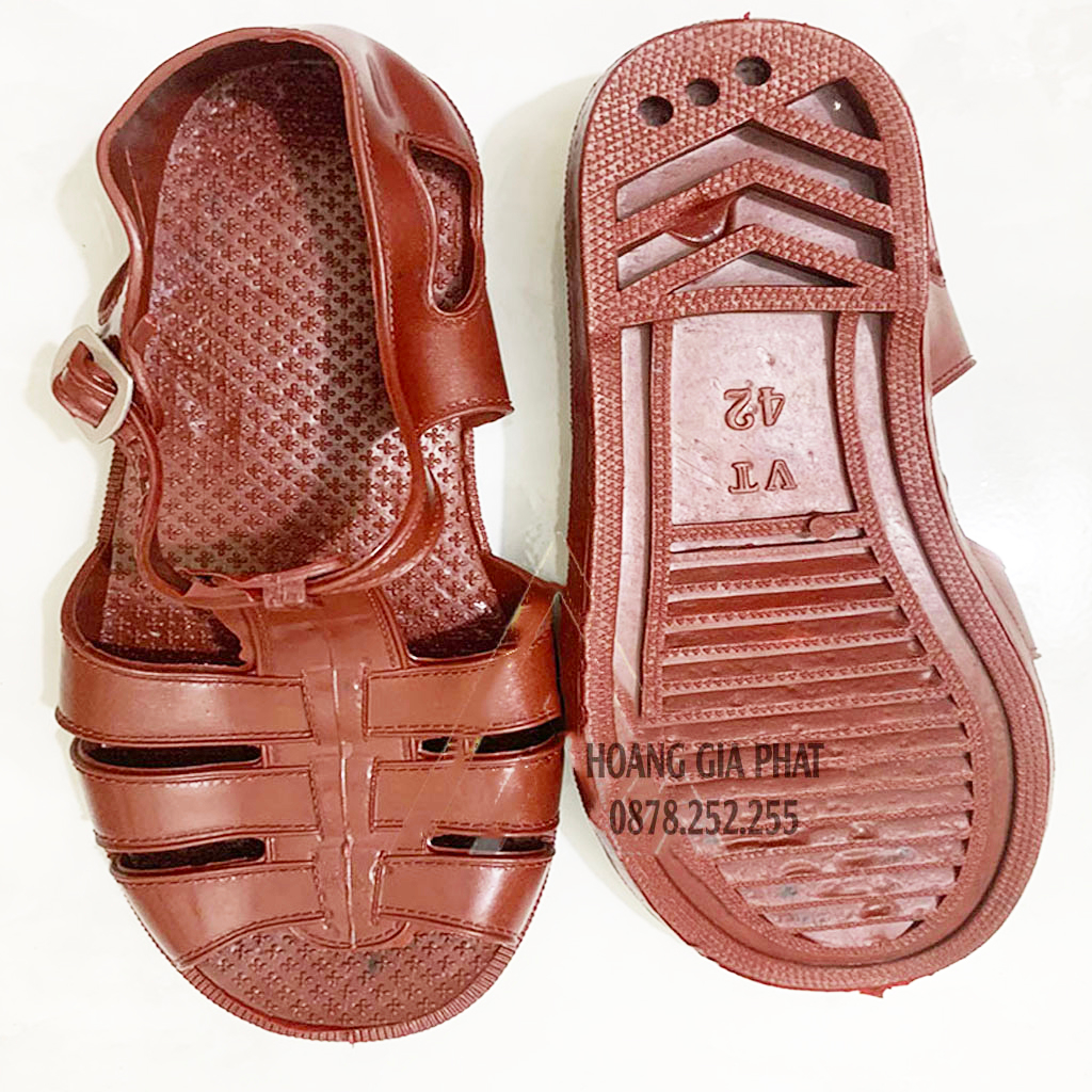 Dép rọ nam nhựa PVC đỏ nâu HOANGGIAPHAT dùng đi mưa, đi rừng