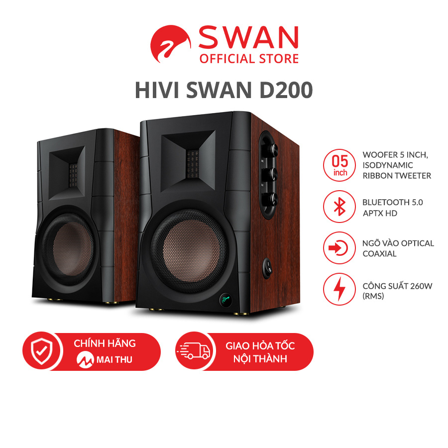 Loa HIVI SWANS D200 - Bluetooth 5.0 aptX HD AAC - Optical Coaxial XLR - Hàng chính hãng - BH 12T