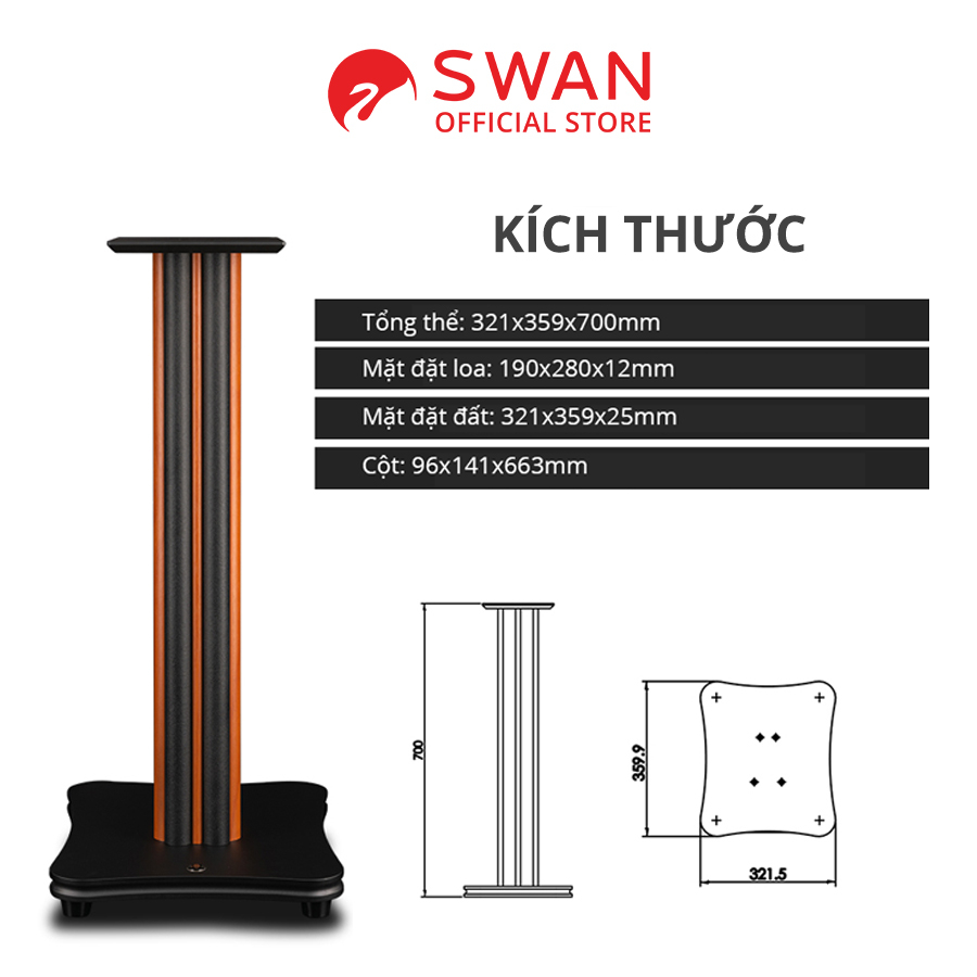 Chân loa kệ HIVI SWAN ST3.2 - Cho loa HIVI SWAN 6.5 inch trở xuống - Cao 65cm - Chính hãng MAI THU