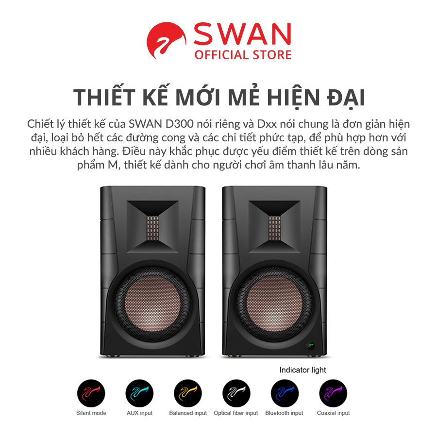 Loa HIVI SWAN D300 - BT 5.0 aptX HD - Bass 6.5 inch mạnh mẽ- Treble Ribbon - Hàng Chính hãng - BH 12T