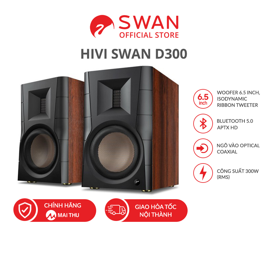 Loa HIVI SWAN D300 - BT 5.0 aptX HD - Bass 6.5 inch mạnh mẽ- Treble Ribbon - Hàng Chính hãng - BH 12T