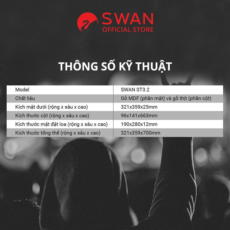 Chân loa kệ HIVI SWAN ST3.2 - Cho loa HIVI SWAN 6.5 inch trở xuống - Cao 65cm - Chính hãng MAI THU