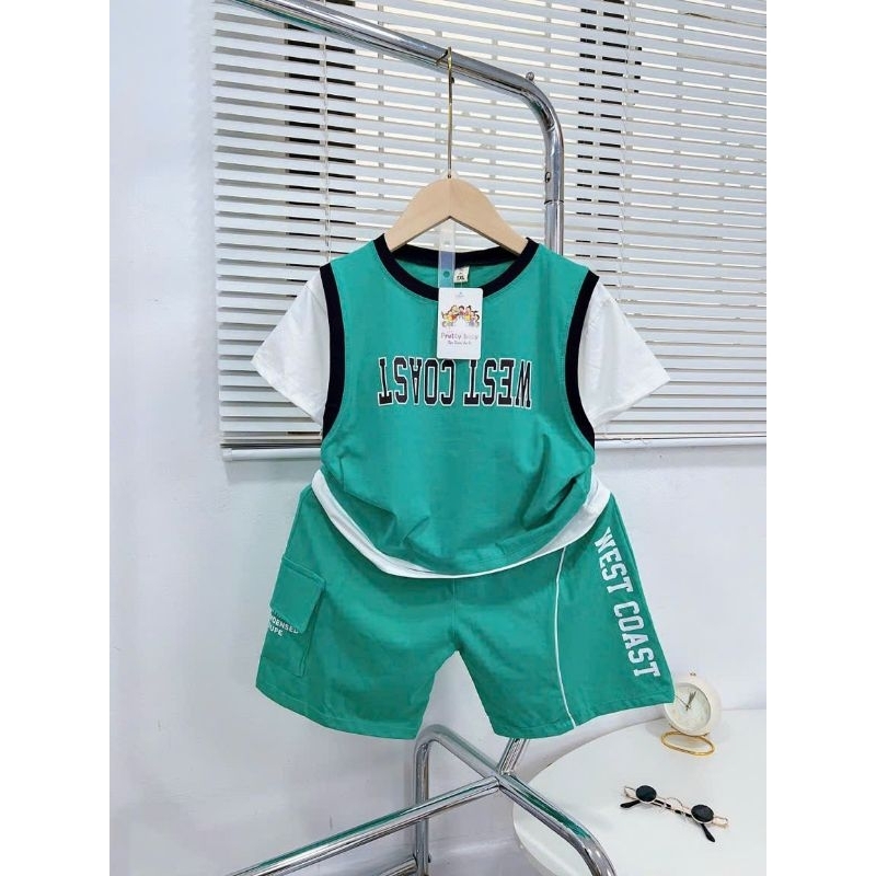 (19-38kg)(3 màu)Bộ quần áo cộc tay phối màu bé trai, bộ bé trai cộc tay, bộ Quảng Châu phong cách Hàn quốc