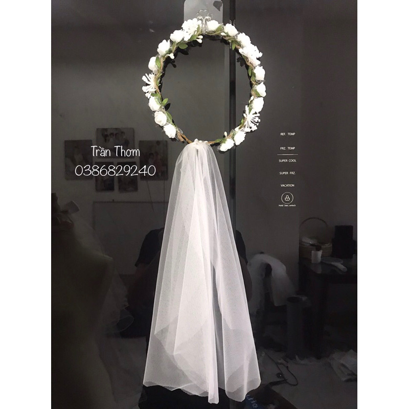 Vòng hoa đội đầu hoa xốp phối bông hoa tuyết trắng