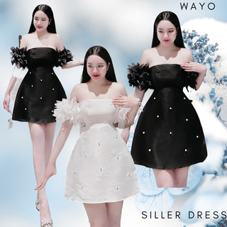 Đầm WAYO cúp ngực trễ vai đính đá tay phối lông vũ dự tiệc sang trọng