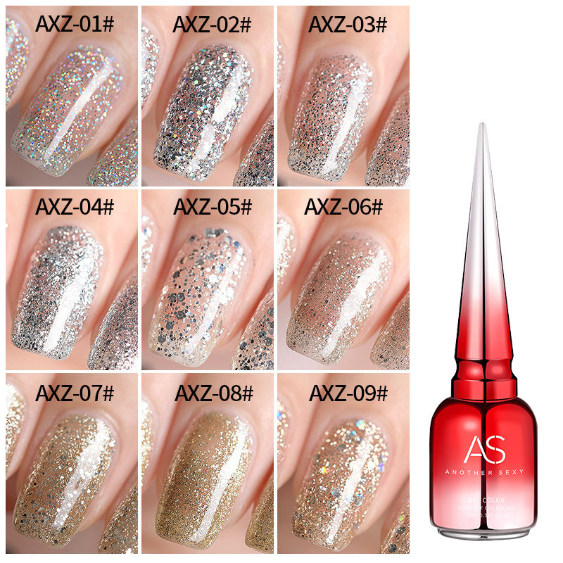 Sơn gel móng tay AS mã AXZ kim tuyến trắng, vàng chai đỏ 15ml hơ khô bằng máy UV/LED nail