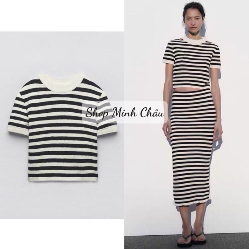 (Order) Áo len kẻ croptop Zaarrra tuồn sịn