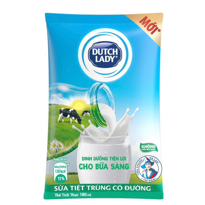 Bịch Sữa Tiệt Trùng Hà Lan Có Đường/Không Đường - 180ml