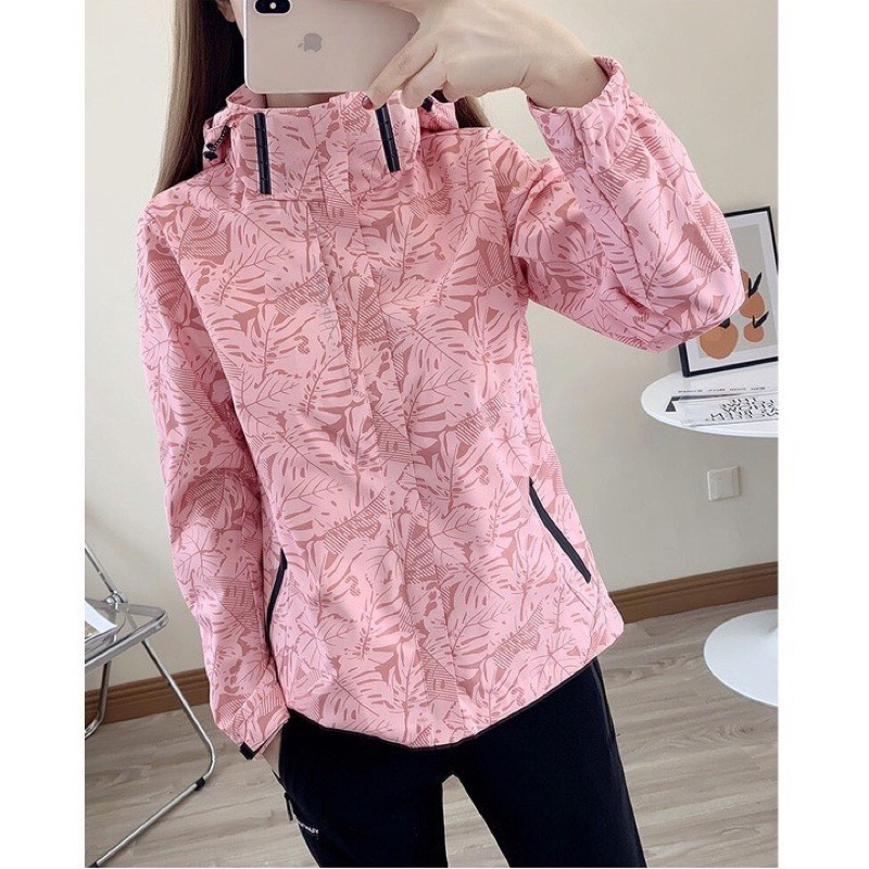 Áo gió nam nữ 2 lớp in hoa văn chất chống nước lót lưới