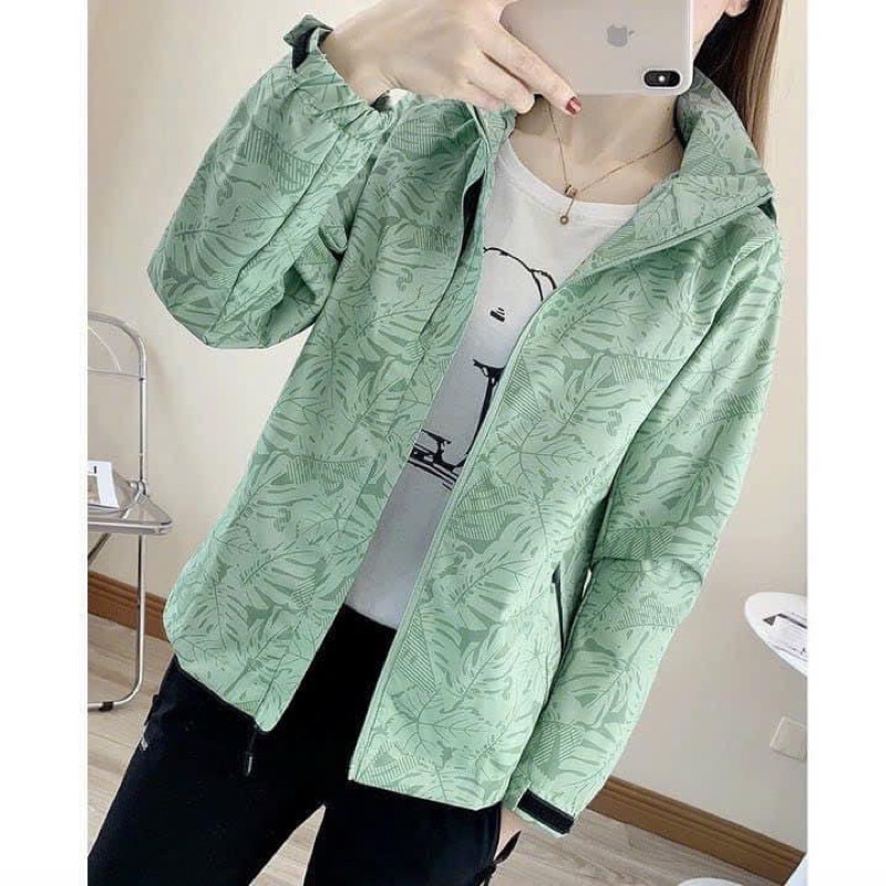 Áo gió nam nữ 2 lớp in hoa văn chất chống nước lót lưới