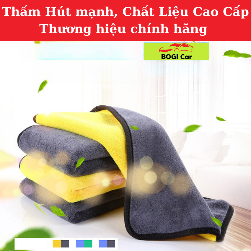 Khăn Lau Đa Năng Ô Tô Microfiber 2 Mặt Vàng - Xám, Siêu Thấm Cực Dày Không Đổ Lông Chuyên Dụng Cho Ô Tô Xe Hơi - BoGi