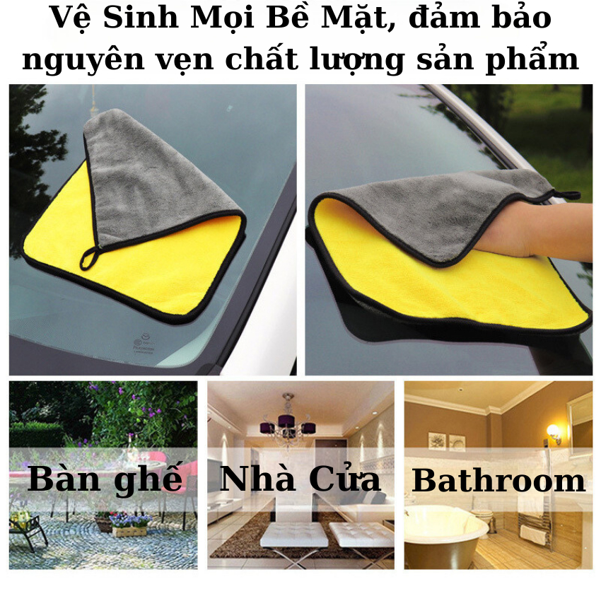 Khăn Lau Đa Năng Ô Tô Microfiber 2 Mặt Vàng - Xám, Siêu Thấm Cực Dày Không Đổ Lông Chuyên Dụng Cho Ô Tô Xe Hơi - BoGi
