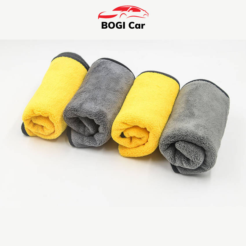 Khăn Lau Đa Năng Ô Tô Microfiber 2 Mặt Vàng - Xám, Siêu Thấm Cực Dày Không Đổ Lông Chuyên Dụng Cho Ô Tô Xe Hơi - BoGi