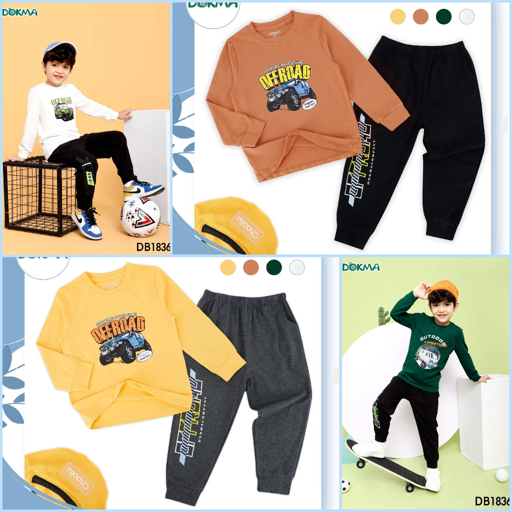 DB1831 - DB1836 Bộ dài tay bé trai cotton mỏng thu đông Dokma
