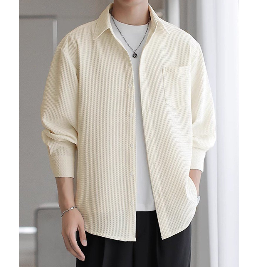 Áo sơ mi nam, áo sơ mi tổ ong dài tay Novanym vải cotton tổ ong phong cách Hàn Quốc