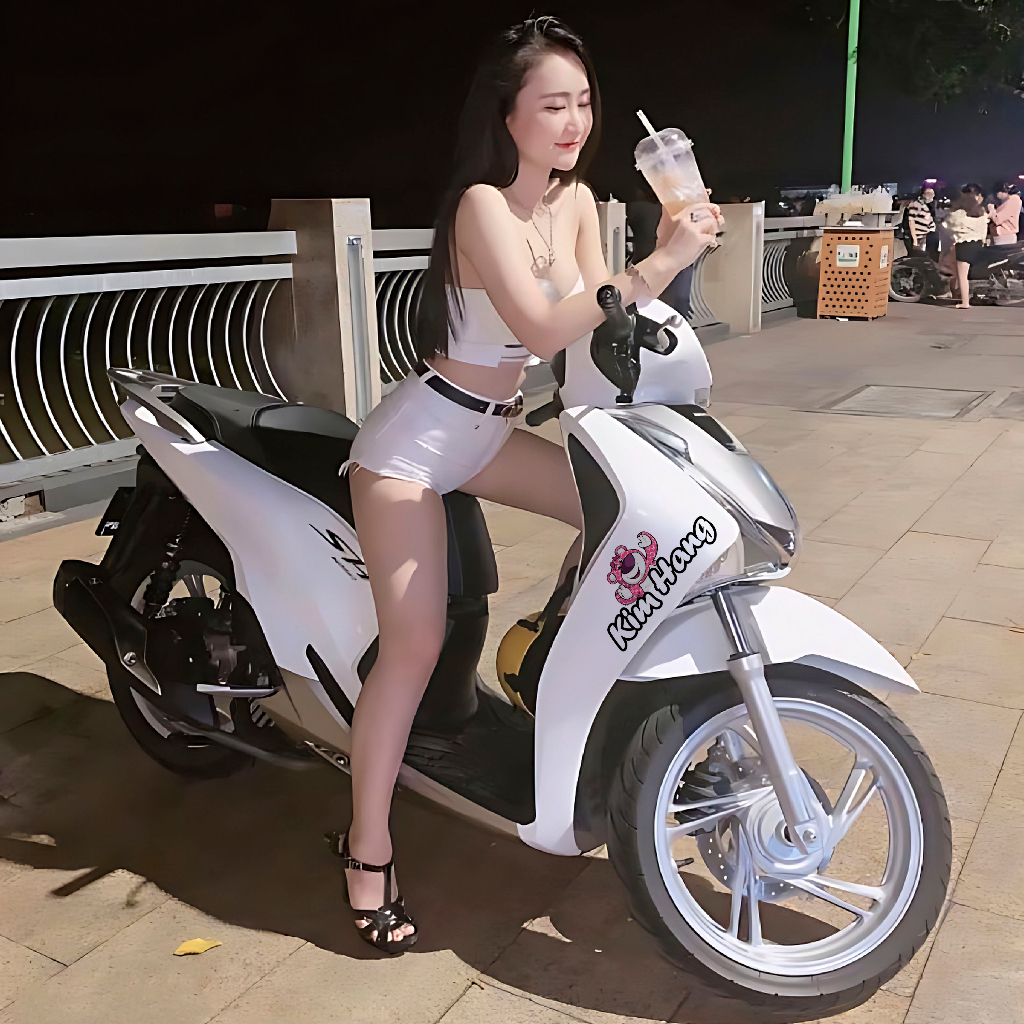 Decal dán xe điện, tem dán xe theo yêu cầu, dán xe điện, decal dán xe máy, hình dán xe gấu dâu